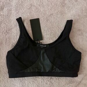 Solow Sports Bra With Contrast Black Size Medium NWT Mesh‎ Bra Vegan Leather